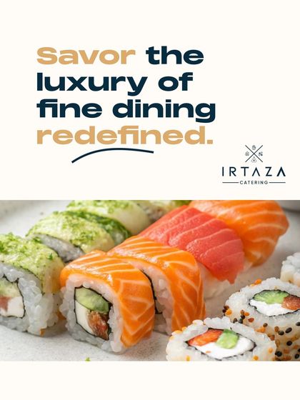 A vibrant assortment of freshly made sushi rolls, including salmon nigiri and maki. I can create a custom sushi platter for your event for a touch of Japanese elegance.