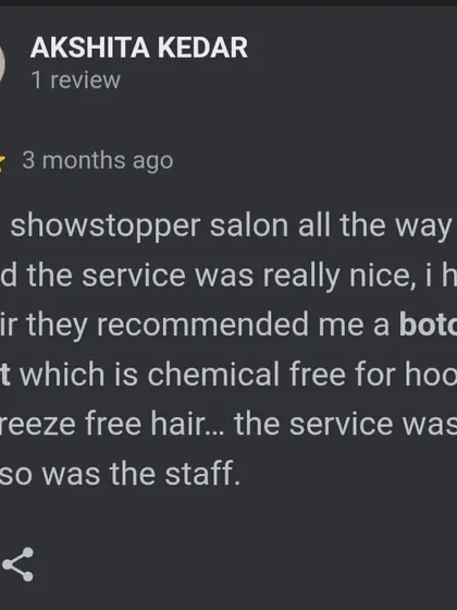 A client from Powai praises our recommendation of a chemical-free Botox treatment for her frizzy hair, loving the natural, straight, and freeze-free result.