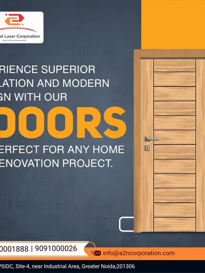 A modern WPVC door with a clean, horizontal plank design. This type of door provides excellent insulation and noise reduction, making it a practical and stylish option for home renovations and new builds.