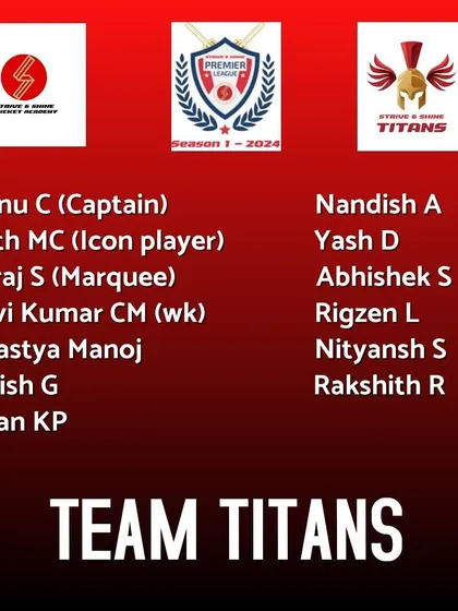 Announcing the full squad for Team Titans for the Strive & Shine Premier League Season 1.