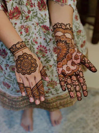 A throwback to a previous Karwachauth, featuring a mix of mandala and floral designs.