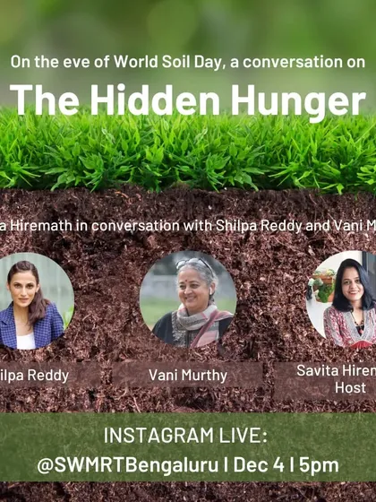 An announcement for an Instagram Live session I hosted on the eve of World Soil Day, discussing the connection between healthy soil and healthy food with Shilpa Reddy and Vani Murthy.