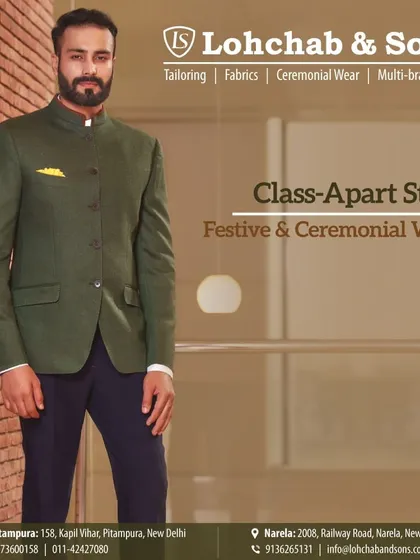 A class-apart style for festive and ceremonial occasions. This olive green Jodhpuri suit, or bandhgala, offers a distinguished and elegant alternative to a traditional suit, perfect for a formal daytime event.
