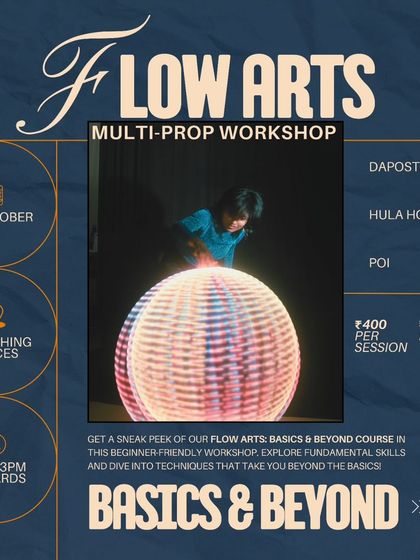 This is a flyer for a multi-prop workshop I hosted, offering a beginner-friendly introduction to dapostar, hula hoops, and poi. My goal with these workshops is to provide an affordable and accessible way for anyone to dive into the world of flow arts and discover their own creative potential.