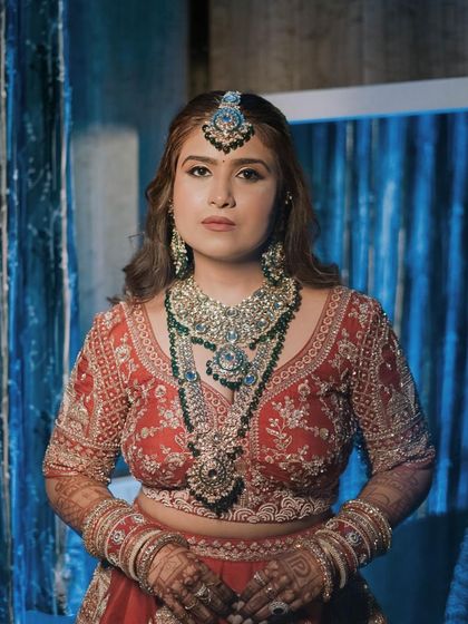 A close-up of Pooja's bridal look. The intricate jewelry is the star, so I kept the makeup elegant and defined to complement it perfectly.