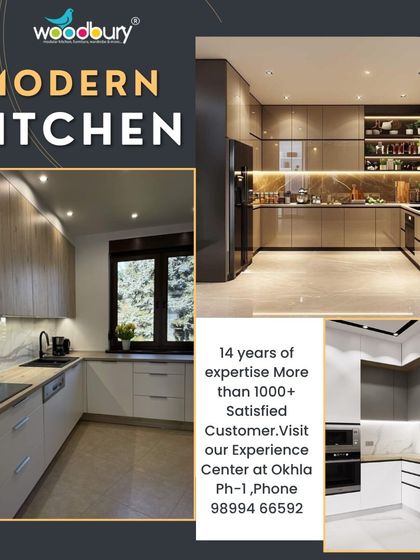 A collection of modern kitchen ideas, from wood and white combinations to glossy beige with a marble backsplash. Each design focuses on clean lines and smart lighting.