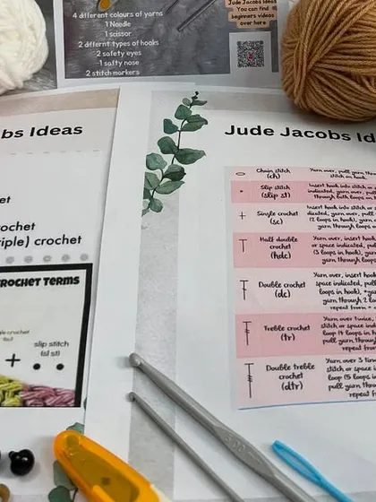 My kits come with these helpful printed guides that explain all the crochet abbreviations and show you how to make different stitches. I wanted to provide a physical reference you can keep by your side as you learn.