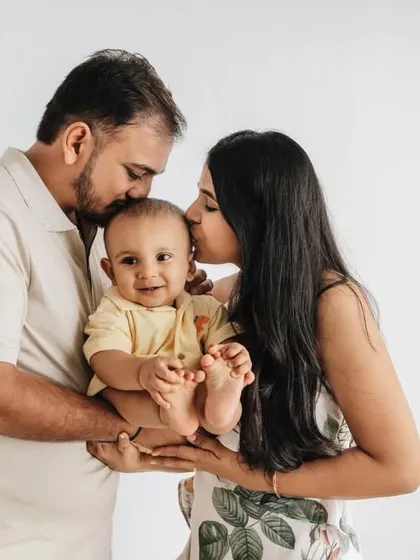 A beautiful family portrait session in my studio, capturing the love and connection with your little one.