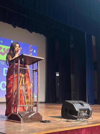 Addressing the young participants and the audience at Bal Bharti Public School. I always try to share a few words of encouragement to motivate the students and acknowledge their hard work.