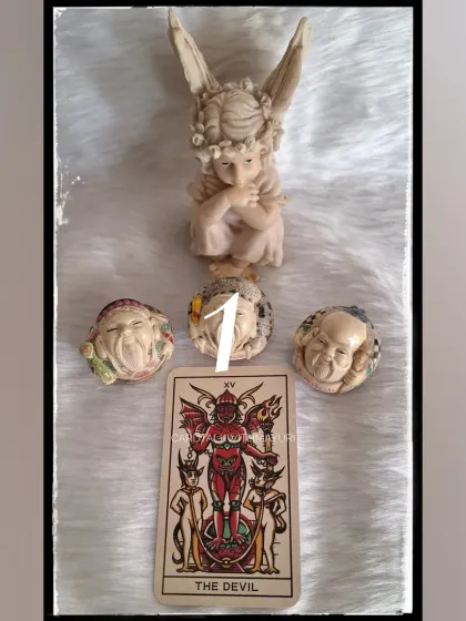 An April forecast with The Devil card, bringing awareness to habits and patterns that hold you back. The affirmation: "I am open to new ways of thinking."