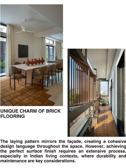A collage showing the unique charm of brick flooring, which requires an extensive process to achieve a perfect surface finish suitable for Indian living contexts.