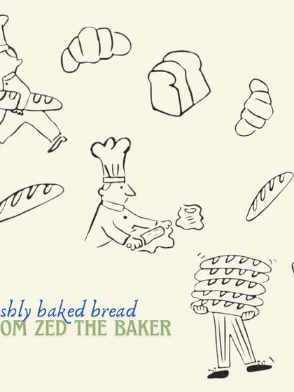 An illustration celebrating my freshly baked breads, showing the journey from the baker's hands to a full basket of loaves.