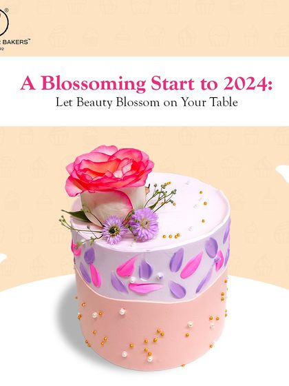 A blossoming start to the new year. This two-toned cake is decorated with beautiful sugar flowers and petals, representing growth and new beginnings.