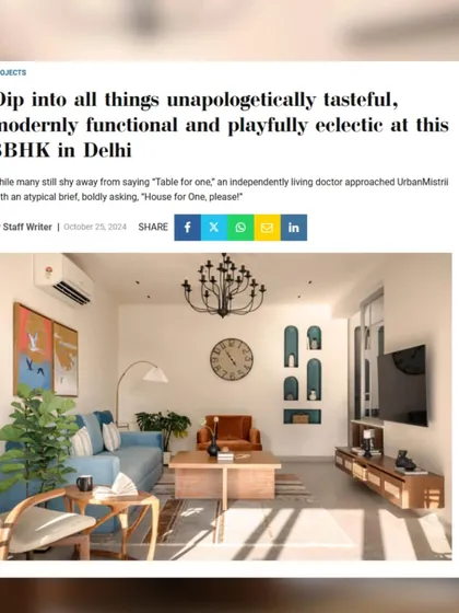 I was thrilled to have the "House for One" project featured in Architect and Interiors India, with a headline that perfectly captured its spirit: "unapologetically tasteful, modernly functional and playfully eclectic."