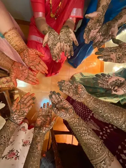 All hands in. A beautiful shot showcasing the different henna designs I created for the bride and her entire family.