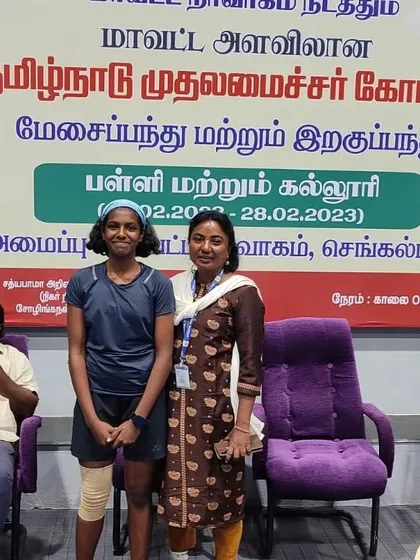 Our student Ezhilmathi, runner-up in the women's single category at the Tamil Nadu CM Trophy district level tournament.