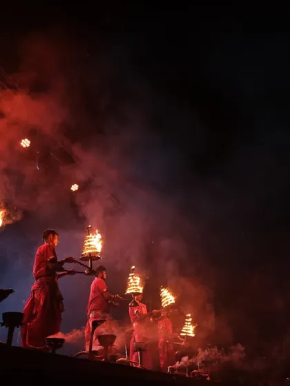 A group of priests performing a fire ritual to inaugurate the music festival. This shows my ability to capture cultural elements within a corporate event setting.