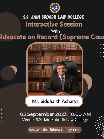 The announcement for my interactive session at S.S. Jain Subodh Law College, where I discussed my practice as an Advocate on Record in the Supreme Court.