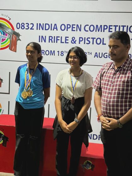 Our shooters on the podium at the 0832 Open Championship in Goa. Shika Sajith's four gold medals were a highlight of the event.