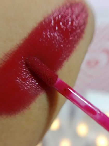 A close-up swatch of my lip tint. The color is rich and the formula is incredibly hydrating.
