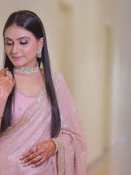 Another beautiful shot of the engagement bride, with her long, straight hair styled perfectly.