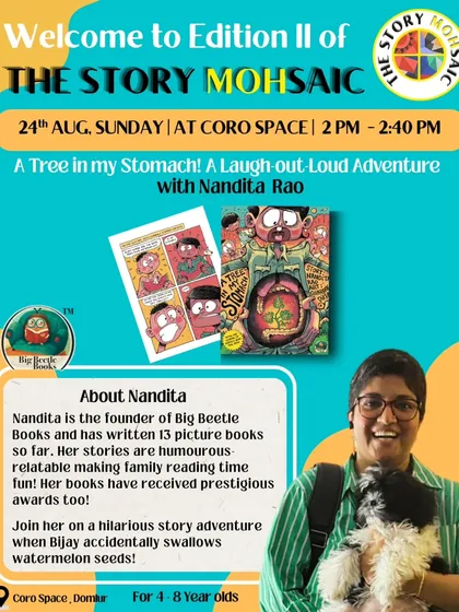 A feature on author Nandita Rao for The Story MOHsaic. She hosted a laugh-out-loud adventure with her book "A Tree in my Stomach," about a boy who accidentally swallows watermelon seeds.