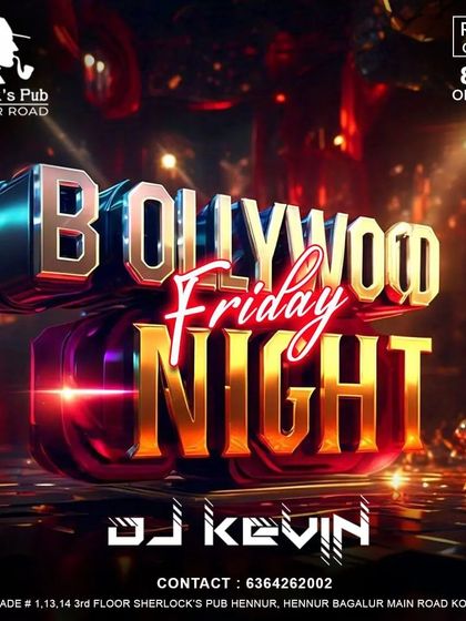 My Bollywood Friday Nights are an explosion of color and sound. This poster with 3D text and lighting effects shows the epic scale of the party.