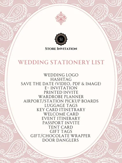 This list highlights the core elements of a complete wedding stationery suite. I design everything from the foundational wedding logo and hashtag to digital save-the-dates, printed invites, and all the on-site materials for a destination wedding.