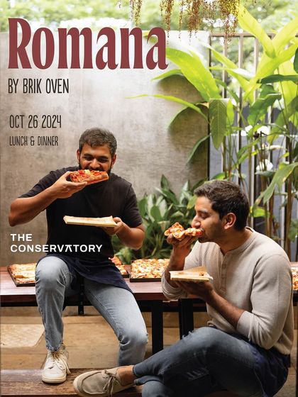 The founders enjoying the fruits of their labor, sharing slices of the new Pizza Romana at our pop-up event.