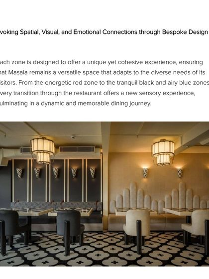 The feature in Commercial Design magazine highlighted how each zone in Masala is designed to offer a unique yet cohesive sensory experience, from the energetic red zone to the tranquil blue and black areas.