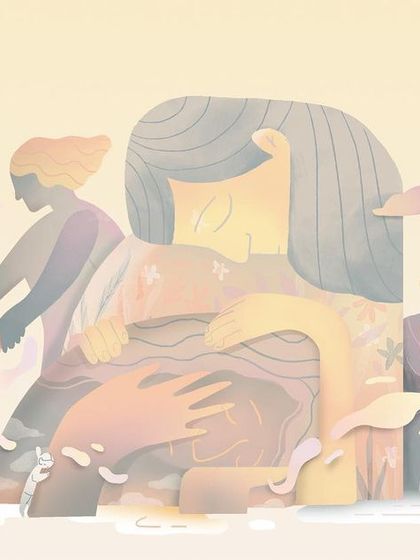 An illustration for the 'Hope You’re Well' theme, focusing on mental health and empathy. The soft, layered figures in a gentle embrace convey a message of support, acceptance, and the importance of emotional wellbeing.