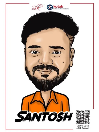 A branded digital caricature for a Kotak Bank event. I can create consistent, high-quality portraits for all your employees or guests.