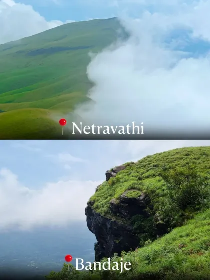 A side-by-side comparison of the iconic views from Netravathi and Bandaje treks.