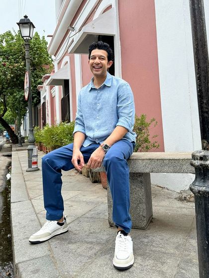 Taking a moment between takes on the streets of Pondicherry. Location shoots are great because the environment itself becomes a character in the story.