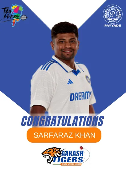 We celebrate the success of our senior player, Sarfaraz Khan, on his selection for the Aakash Tigers in the T20 Mumbai League. His journey is an inspiration and a testament to the pathways we help create for dedicated cricketers.