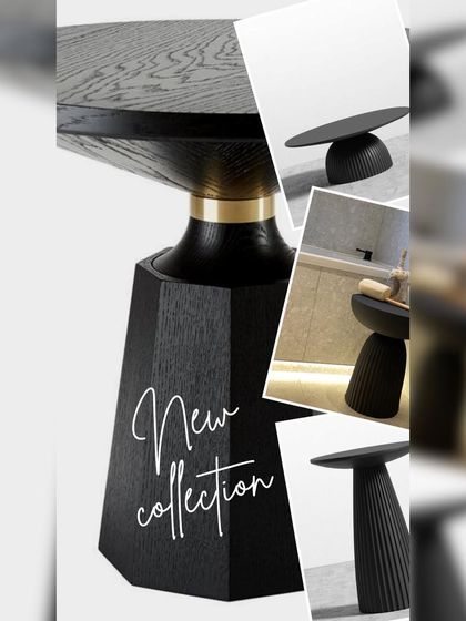 A collage showcasing my new collection of side tables and small cabinets. The designs feature modern, sculptural bases and a variety of finishes, perfect for adding a touch of elegance to any corner.