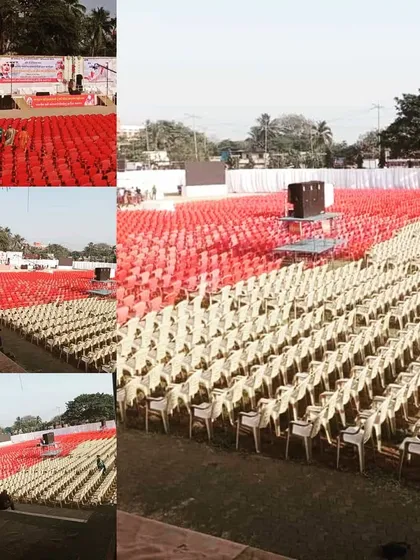 For very large events, seating thousands of guests is not a problem. This collage shows my capacity for mass seating arrangements on open grounds, ensuring every guest has a place.