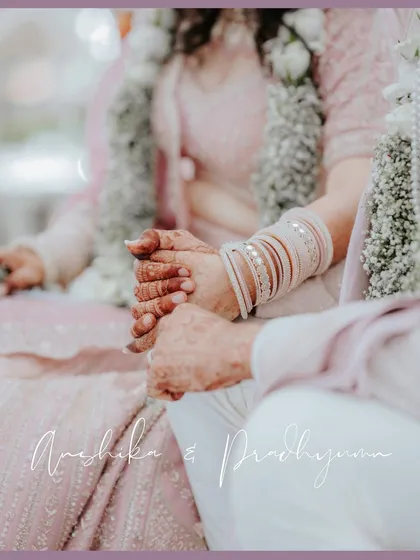 A promise sealed in a touch. This beautiful detail shot of Anshika and Pradhyumn holding hands during their ceremony speaks volumes about their bond and the beginning of their new journey.