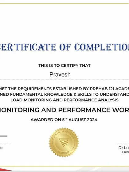 Investing in myself to better serve my athletes. My certificate for completing a workshop on Load Monitoring and Performance Analysis.
