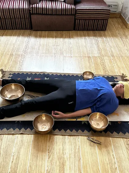 This is what a personal sound healing therapy session looks like. I use authentic Tibetan singing bowls, placing them on and around the body. The vibrations work on a deep cellular level to balance your energy centers, or chakras, and promote profound relaxation.