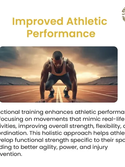 Functional training enhances athletic performance by focusing on movements that mimic real-life activities. This improves overall strength, flexibility, and coordination.