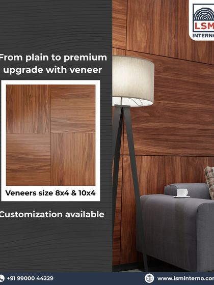 An example of a living room feature wall created with our book-matched veneers. We offer customization in 8x4 and 10x4 sizes to achieve a seamless and premium finish.