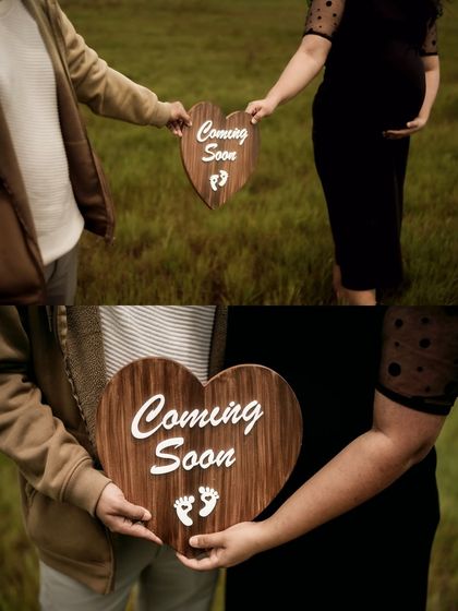 A close up collage focusing on the "Coming Soon" sign and the baby bump. This type of shot is perfect for sharing on social media to announce your exciting news.