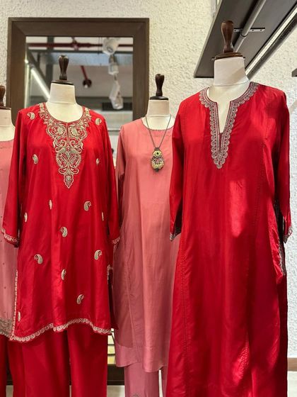 Another arrangement of the elegant Brih silk kurtas, perfect for festive gatherings.