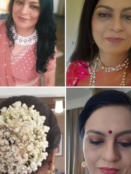 A collage of looks for mature clients attending a special event. I focus on creating an elegant and graceful appearance with soft makeup and classic hairstyles like a floral bun.