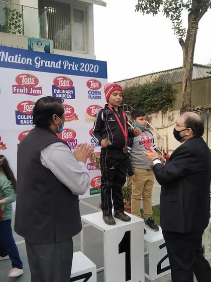 A proud moment for one of our youngest shooters as he receives his medal on the winner's podium at the Guns of Nation Grand Prix 2020.