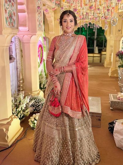 A full-length view of the stunning lehenga, showcasing its intricate embroidery.