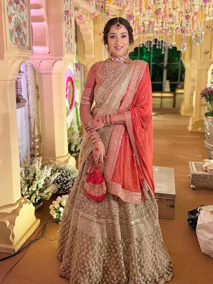 A full-length view of the stunning lehenga, showcasing its intricate embroidery.