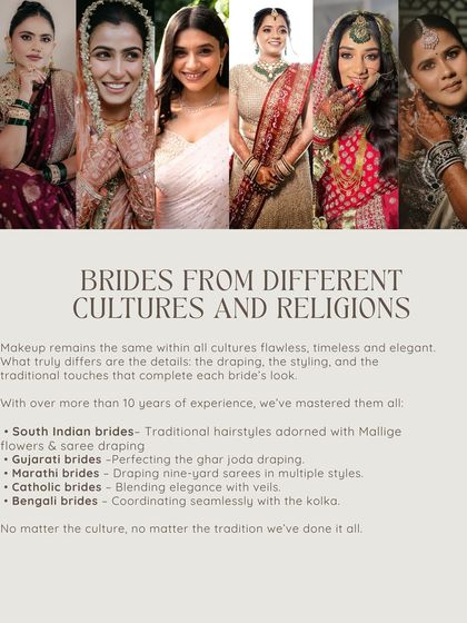 I have been fortunate to work with brides from many different cultures and religions. With over 10 years of experience, I have mastered the details that make each cultural look unique and beautiful.