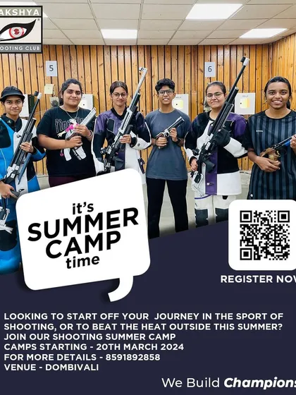 A promotional poster for my Dombivali summer camp, featuring some of my female athletes. I am proud to foster an environment where young women can build confidence and excel in the sport of shooting.